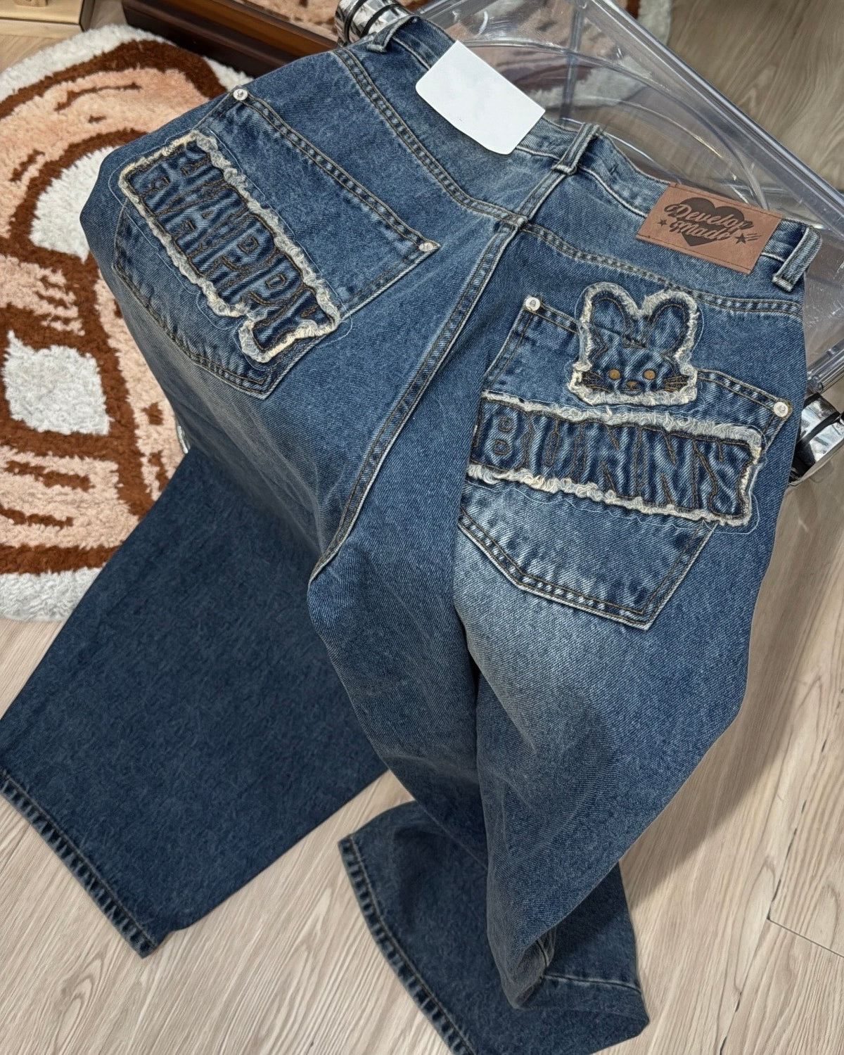 早鳥優惠🐰 JN069 Bunny Patchwork Banana Jeans