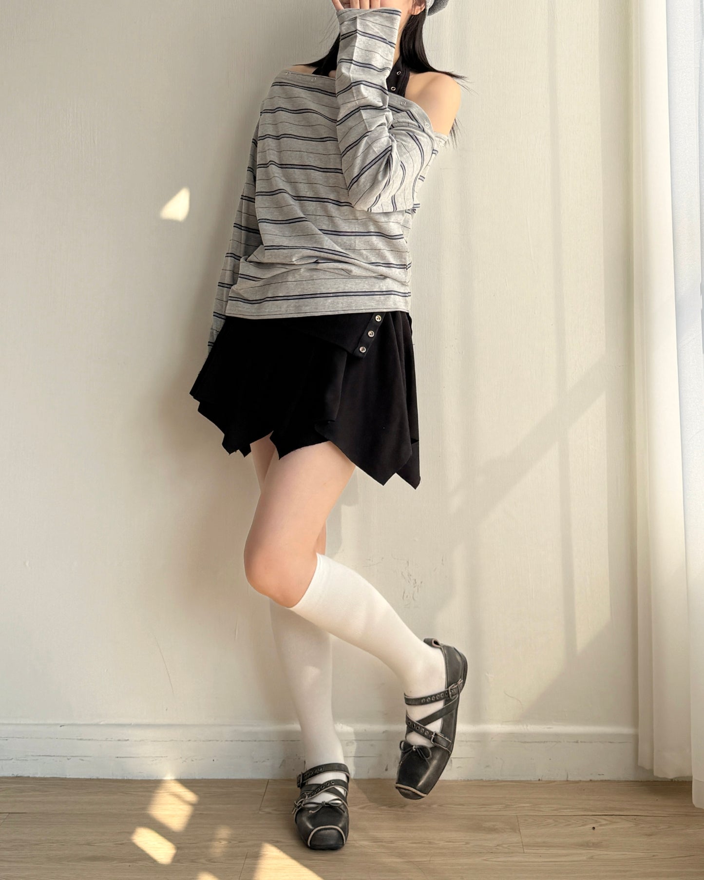 TP572 Striped Snap Top - Gray | Navy