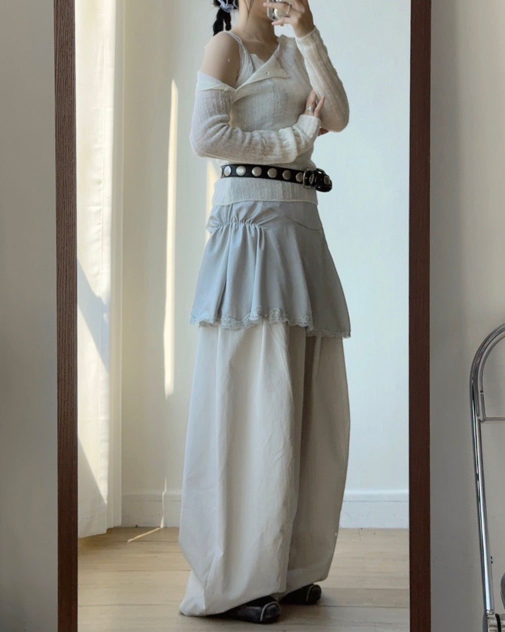 PT086 Balloon Wide Pants - Ivory | Black