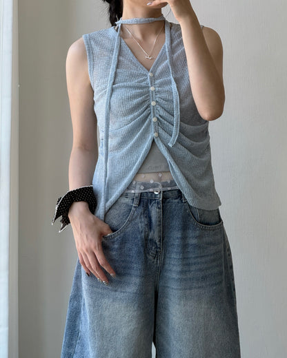 VT312 Ruched Knit Vest - Light Blue | Gray | Black