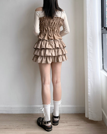 SK202 Suede Skirt Pants - Black | Beige