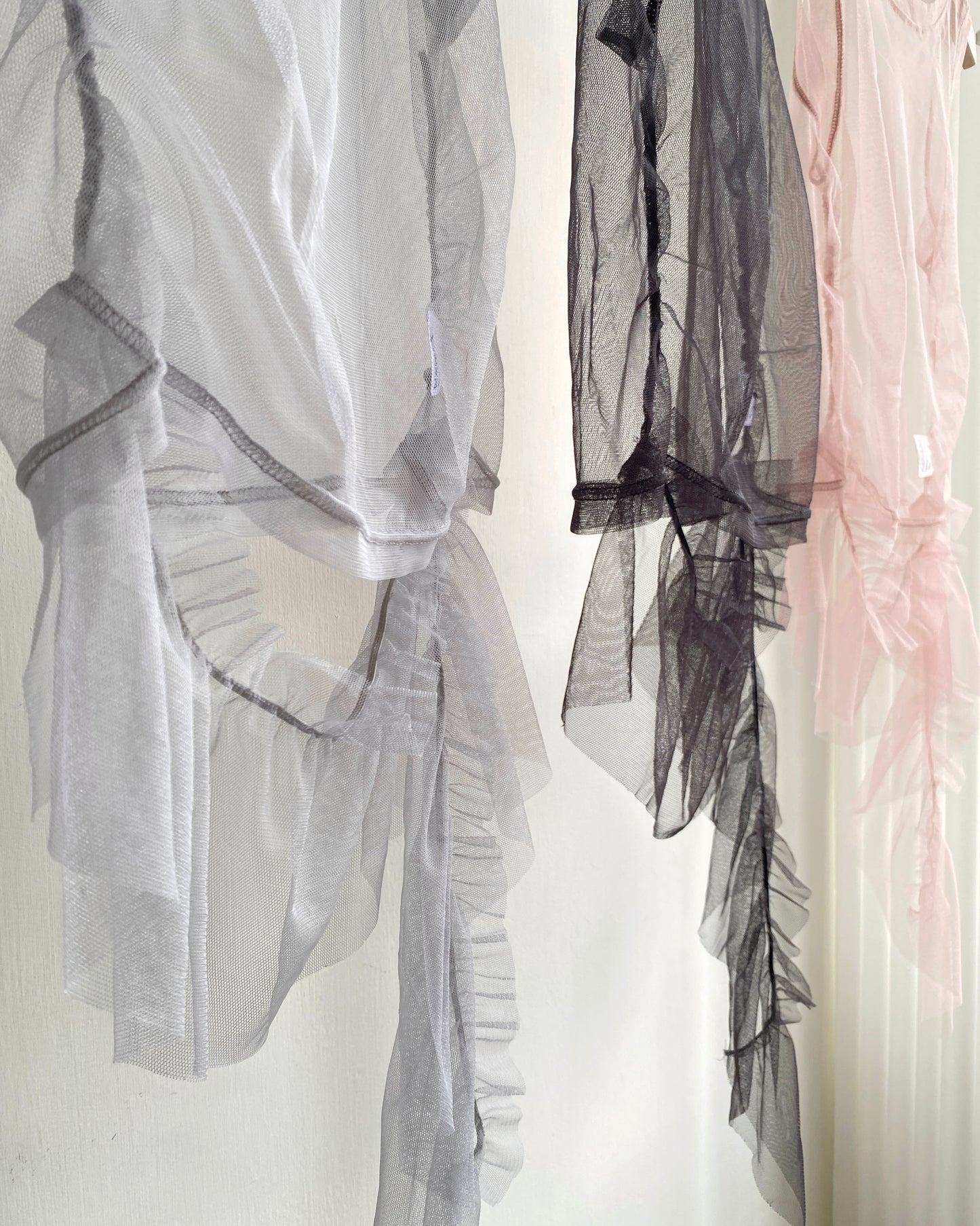 VT242 Ruffle Sheer Vest - Pink | Gray | Black