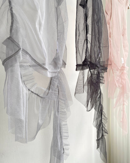 VT242 Ruffle Sheer Vest - Pink | Gray | Black