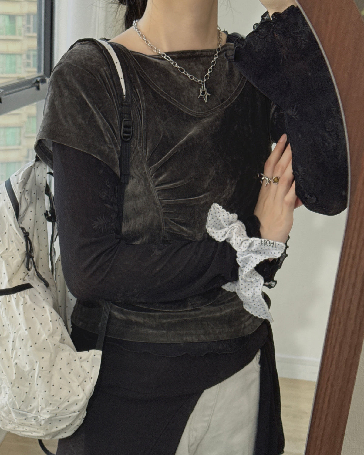 TP614 Floral Sheer Top - Gray | White | Black