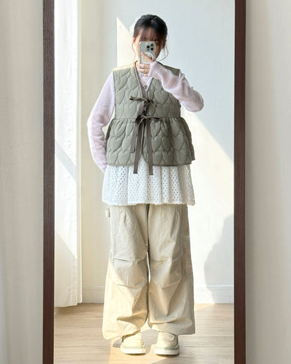 🐏早鳥限定優惠 VT267 Heart Quilted Vest - Khaki | Black