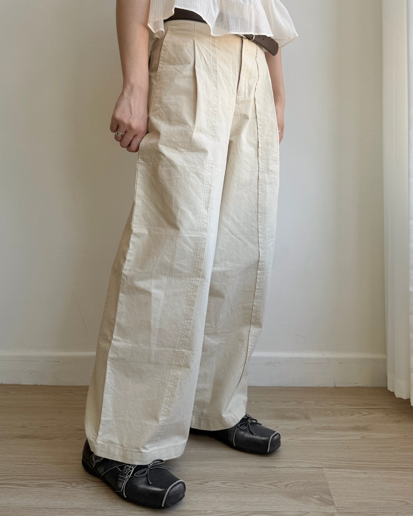 現貨 PT072 Wide Straight-Fit Cotton Pant - White | Beige | Black
