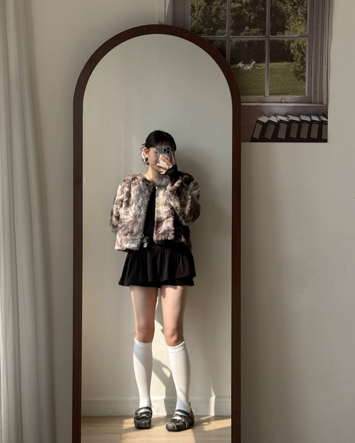 JK044 Mixed Fur Jacket - Khaki | Gray