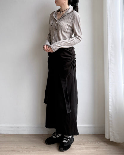 TP547 Draw Pleated Blouse - Ivory | Gray