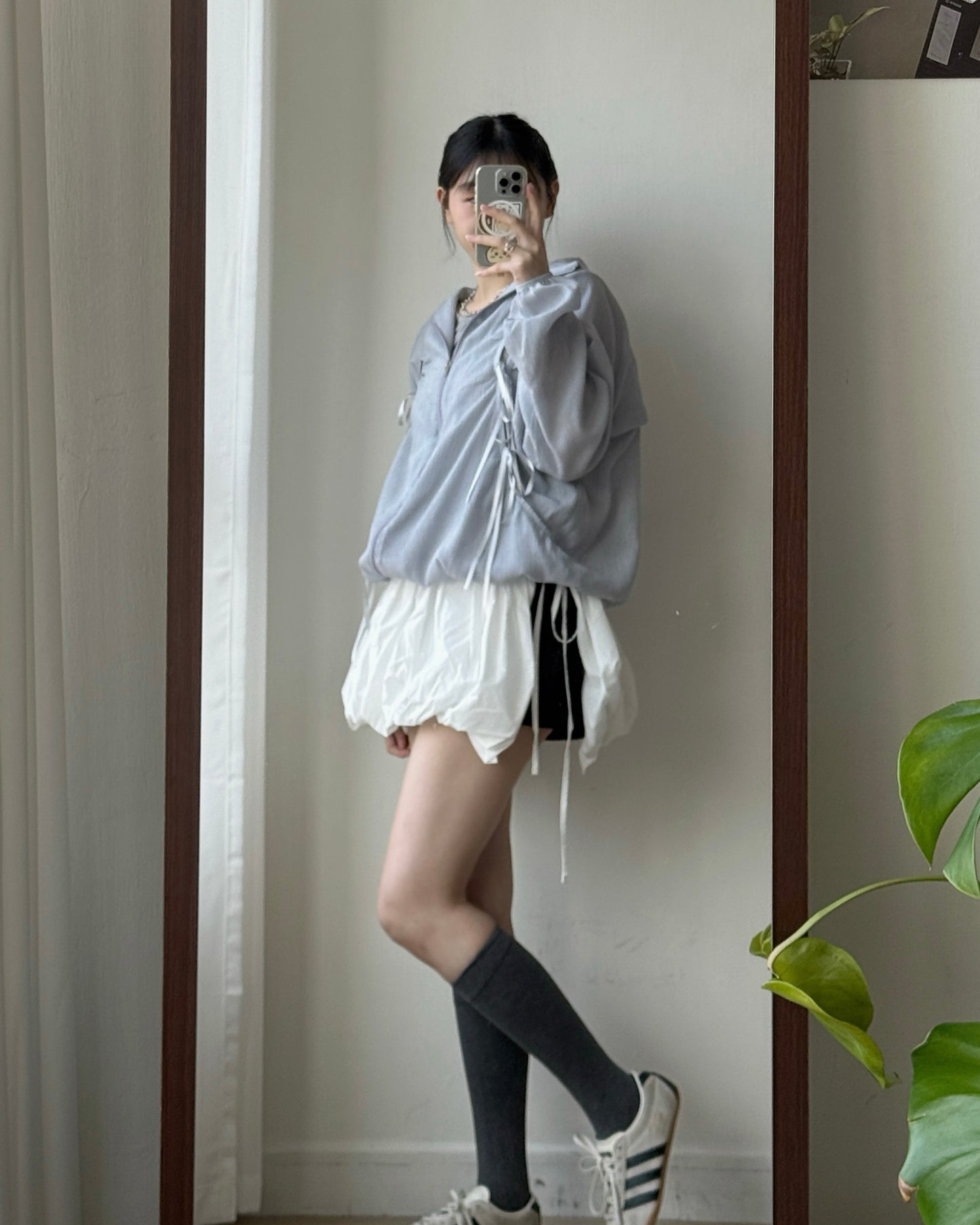 JK046 Ribbon Jacket - White | Skyblue