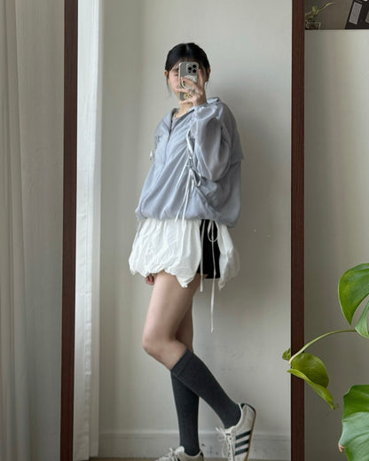 JK046 Ribbon Jacket - White | Skyblue