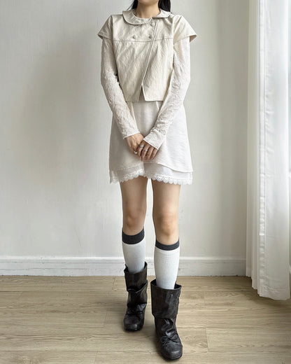 VT327 Cozy Pocket Short Vest - Ivory | Charcoal
