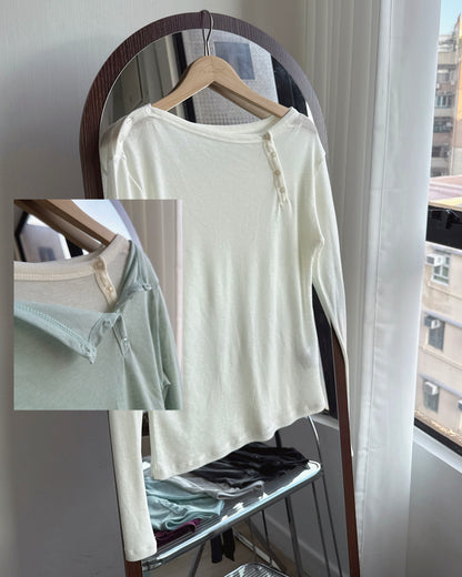 TP622 Ribbed Button Asym Top - Black | Gray | Plum | Charcoal | Mint | Ivory