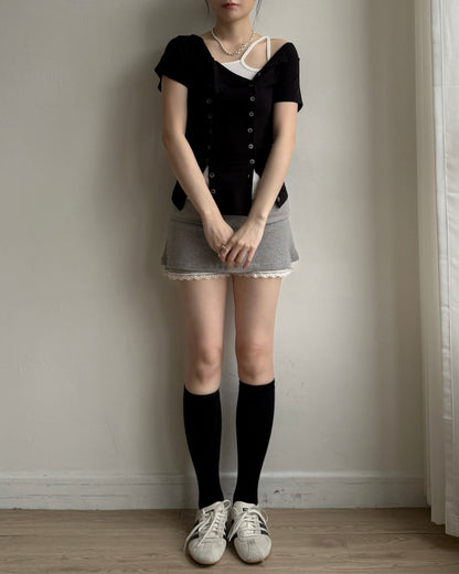 TP588 Button Tee - White | Black