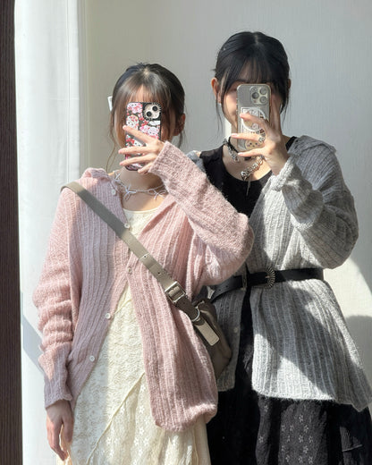 CD058 Fleur Cardigan - Gray | Pink