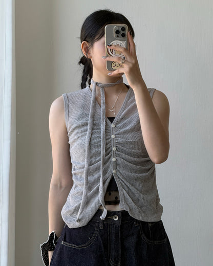 VT312 Ruched Knit Vest - Light Blue | Gray | Black