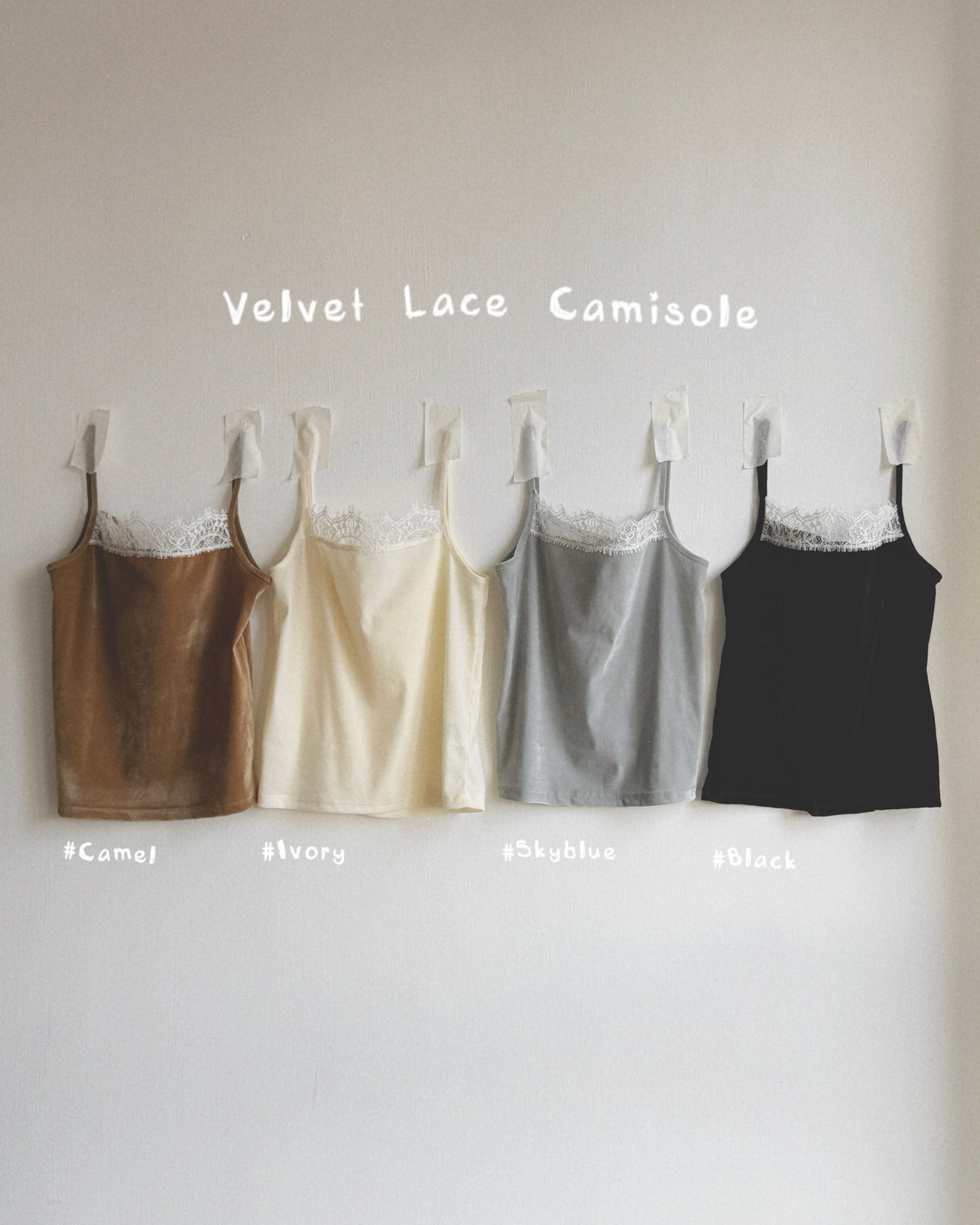 VT334 Velvet Lace Camisole - Camel | Ivory | Skyblue | Black