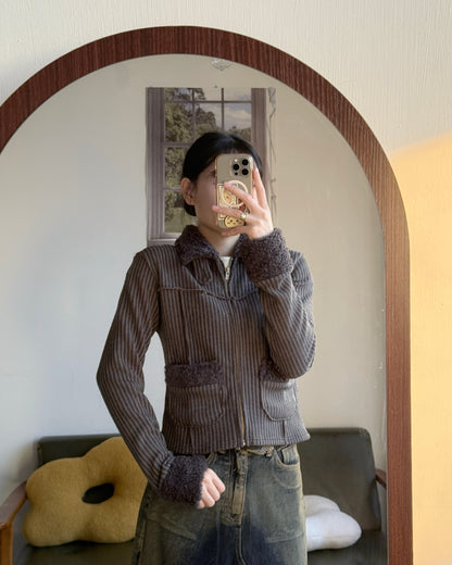 TP565 Fur Zip-up Top - Ivory | Charcoal