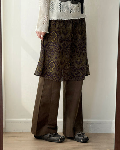 SK211 Paisley Chiffon Skirt - Khaki