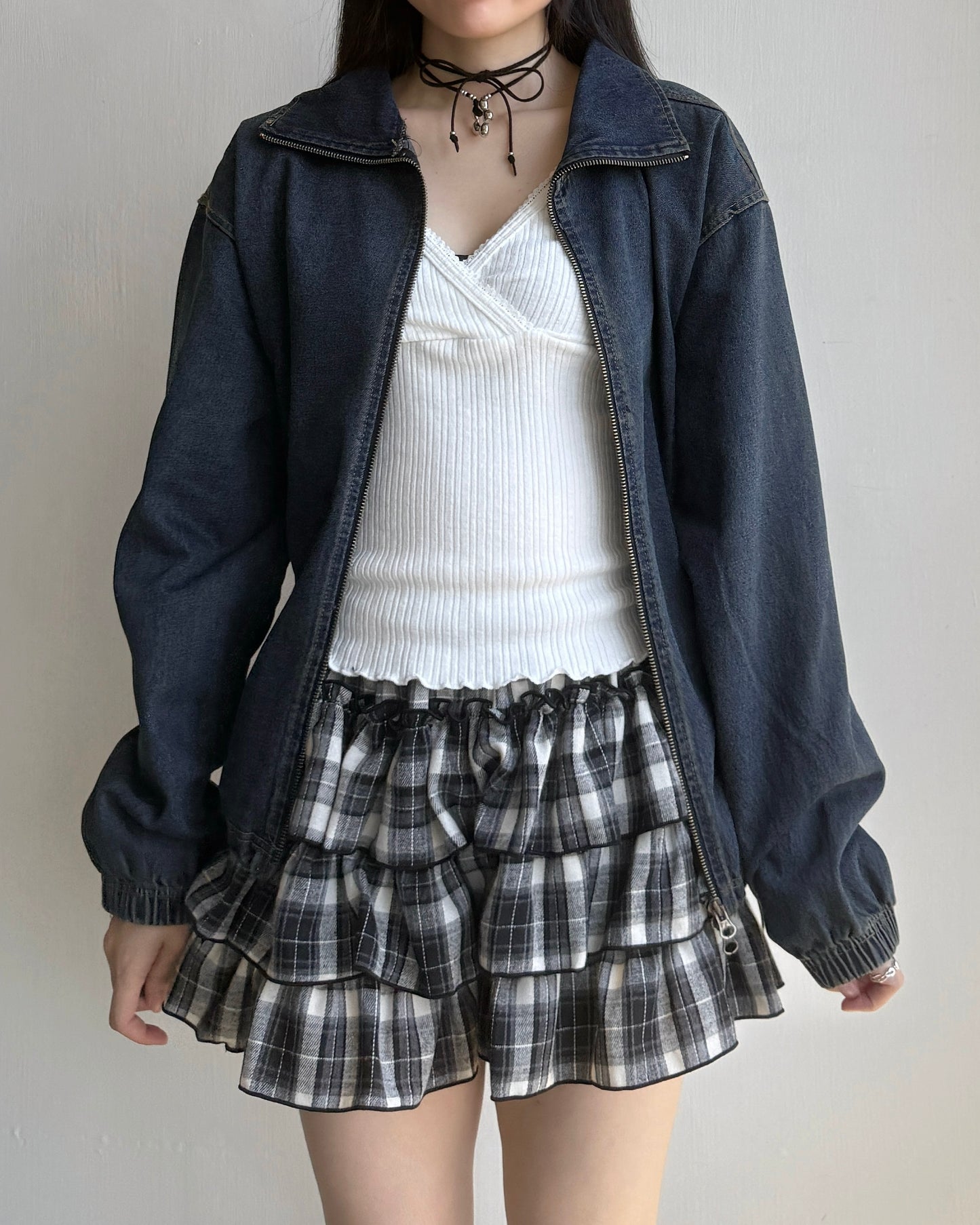 🍂早鳥限定優惠 JK040 Denim String Zip-up Jacket - Navy | Black