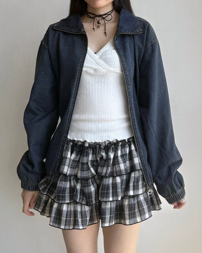 🍂早鳥限定優惠 JK040 Denim String Zip-up Jacket - Navy | Black