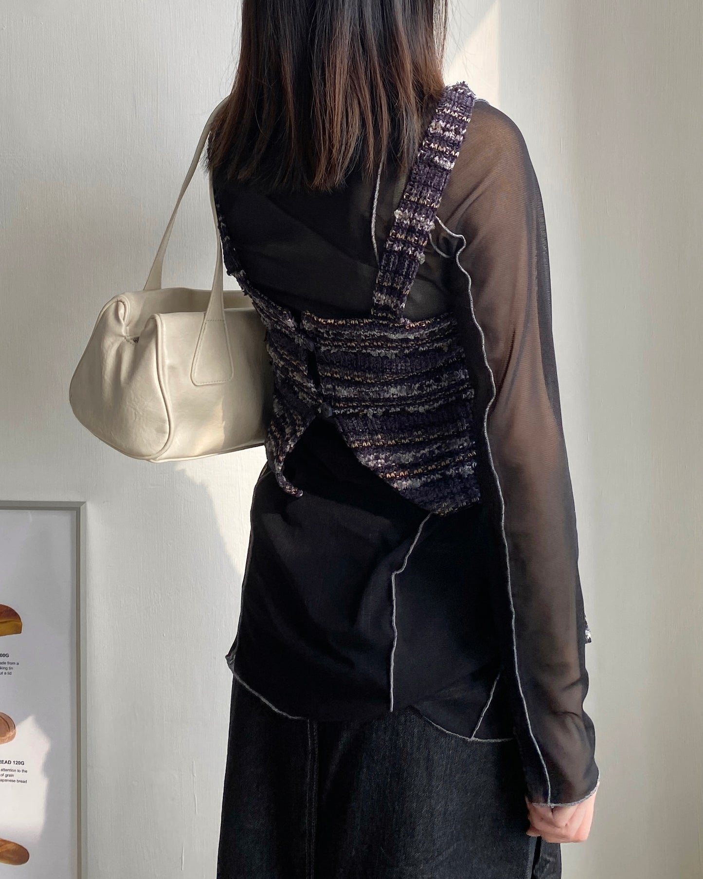 BG029 PU Leather Shoulder Bag - Ivory | Black