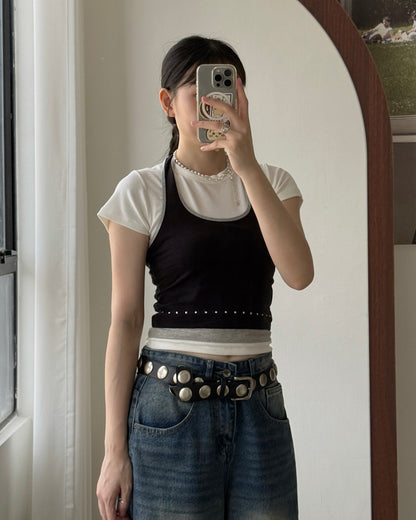 VT301 Studded Halter Vest - Brown | Black | Charcoal