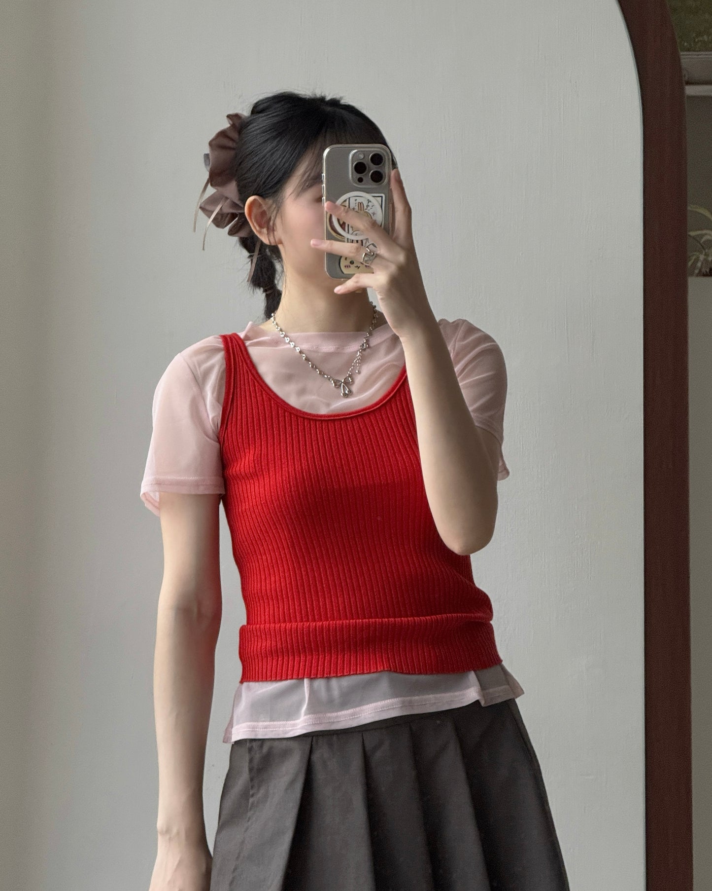 TP587 Sheer Top Set - White | Red