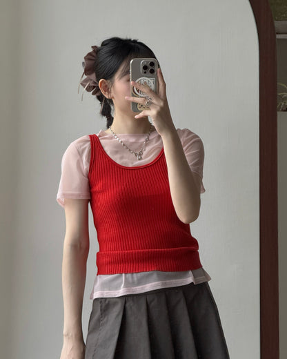TP587 Sheer Top Set - White | Red