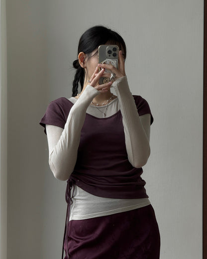 TP609 Drawstring Ruched Tee - White | Wine | Gray | Black
