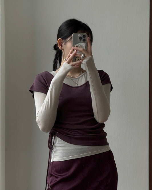 TP609 Drawstring Ruched Tee - White | Wine | Gray | Black