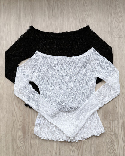 TP554 off-shoulder Lace Top - White | Black