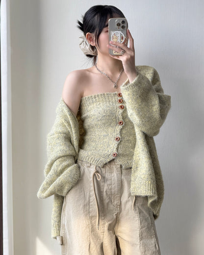 CD056 Cardigan Top Set - Yellow | Blue