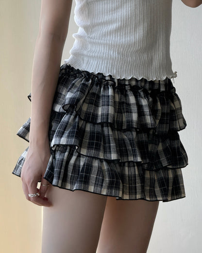 SK201 Checkered Skirt Pants - Khaki | Black