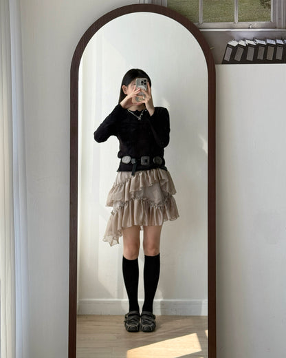 SK210 Cancan Skirt - White | Mocha