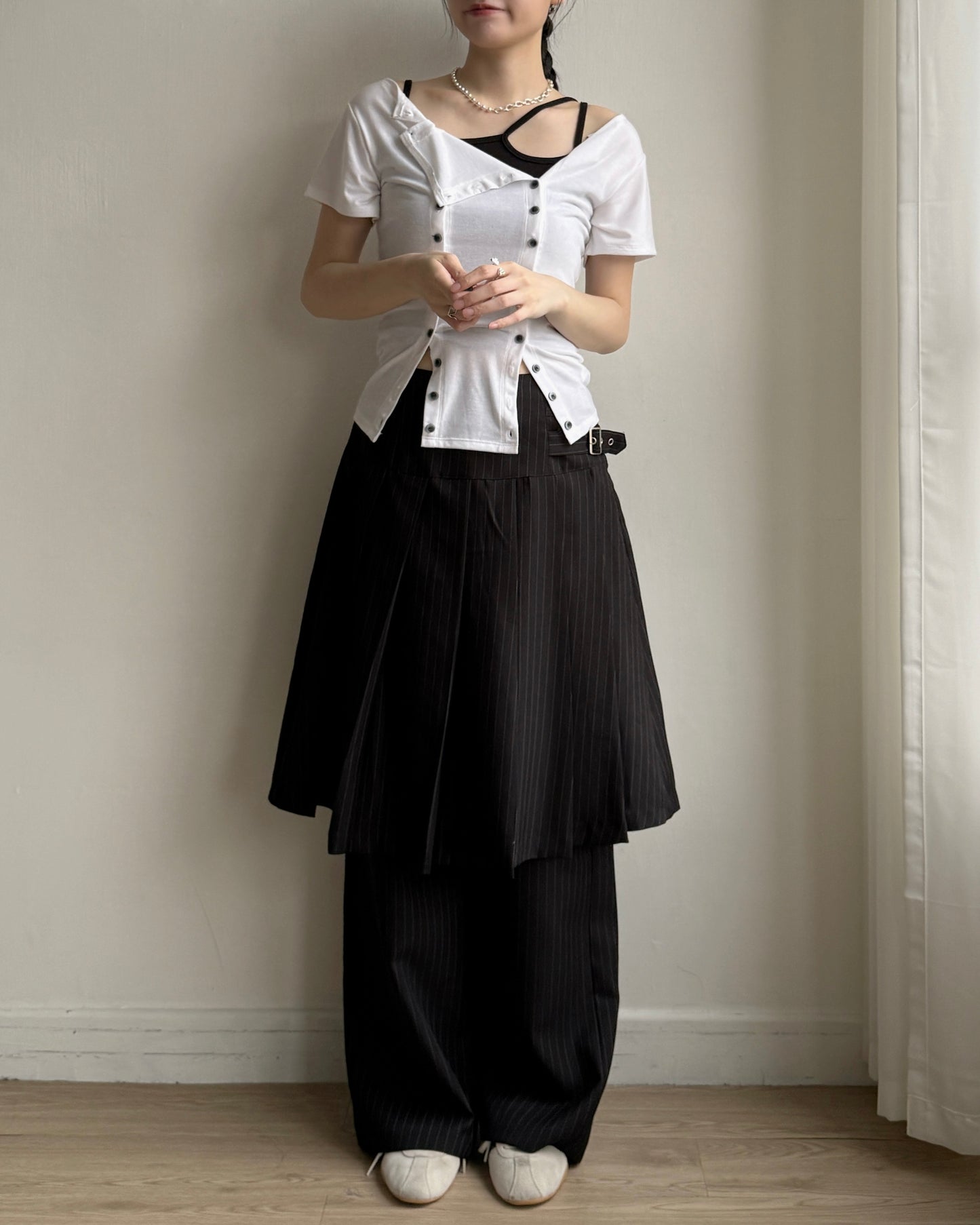 TP588 Button Tee - White | Black