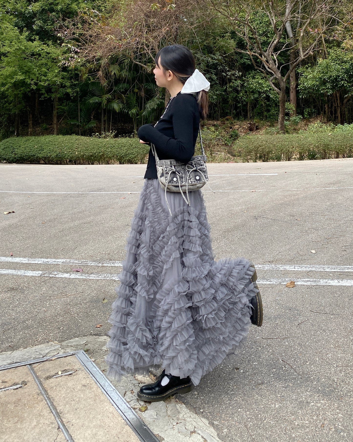 SK182 Bun Frill Skirt - White | Gray | Black