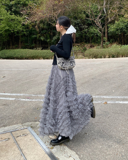 SK182 Bun Frill Skirt - White | Gray | Black