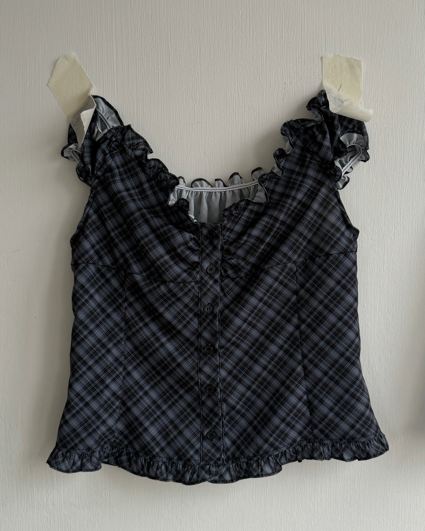 VT291 Checkered  Blouse - Skyblue | Charcoal