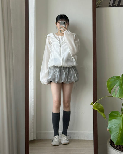 JK046 Ribbon Jacket - White | Skyblue
