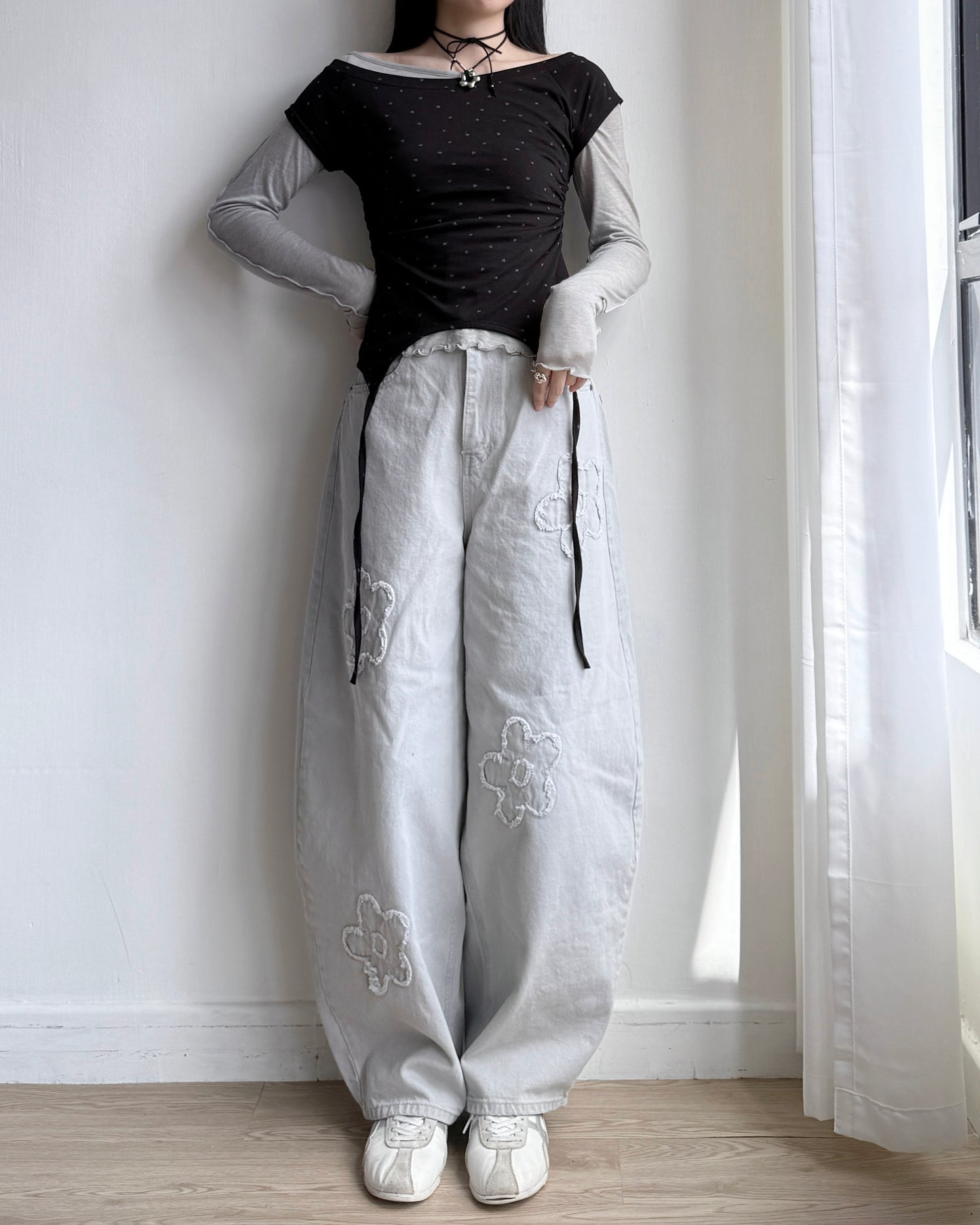 TP543 Star Shirring Top - White | Gray | Black