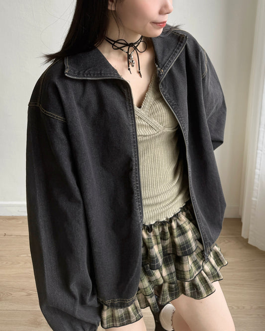 🍂早鳥限定優惠 JK040 Denim String Zip-up Jacket - Navy | Black