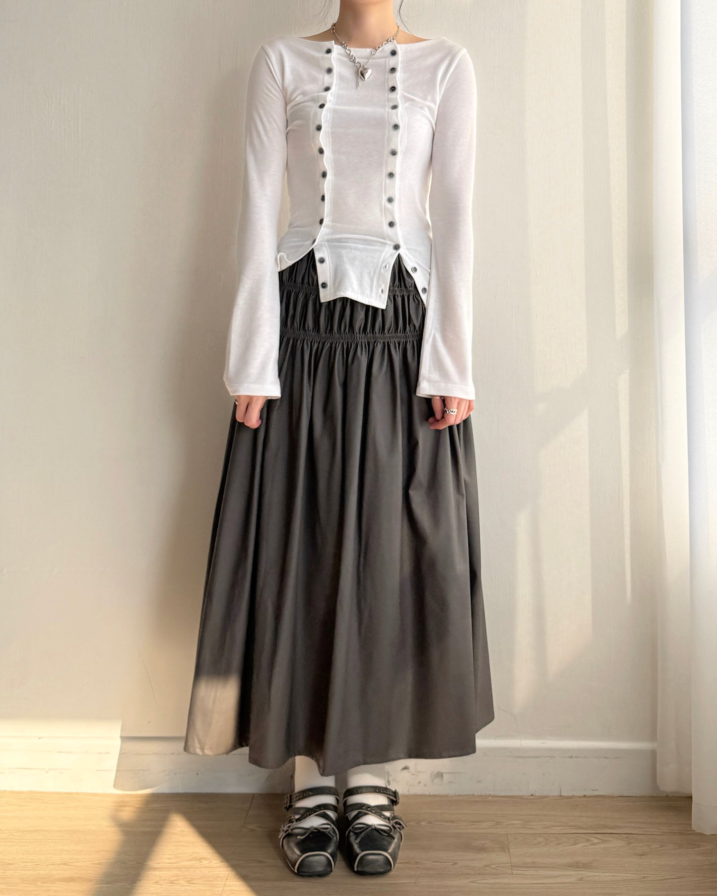 SK212 Maren Skirt - Beige | Charcoal