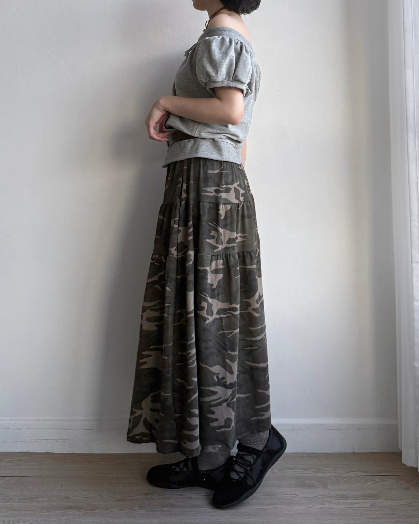 SK199 Camo Long Skirt - Beige | Khaki