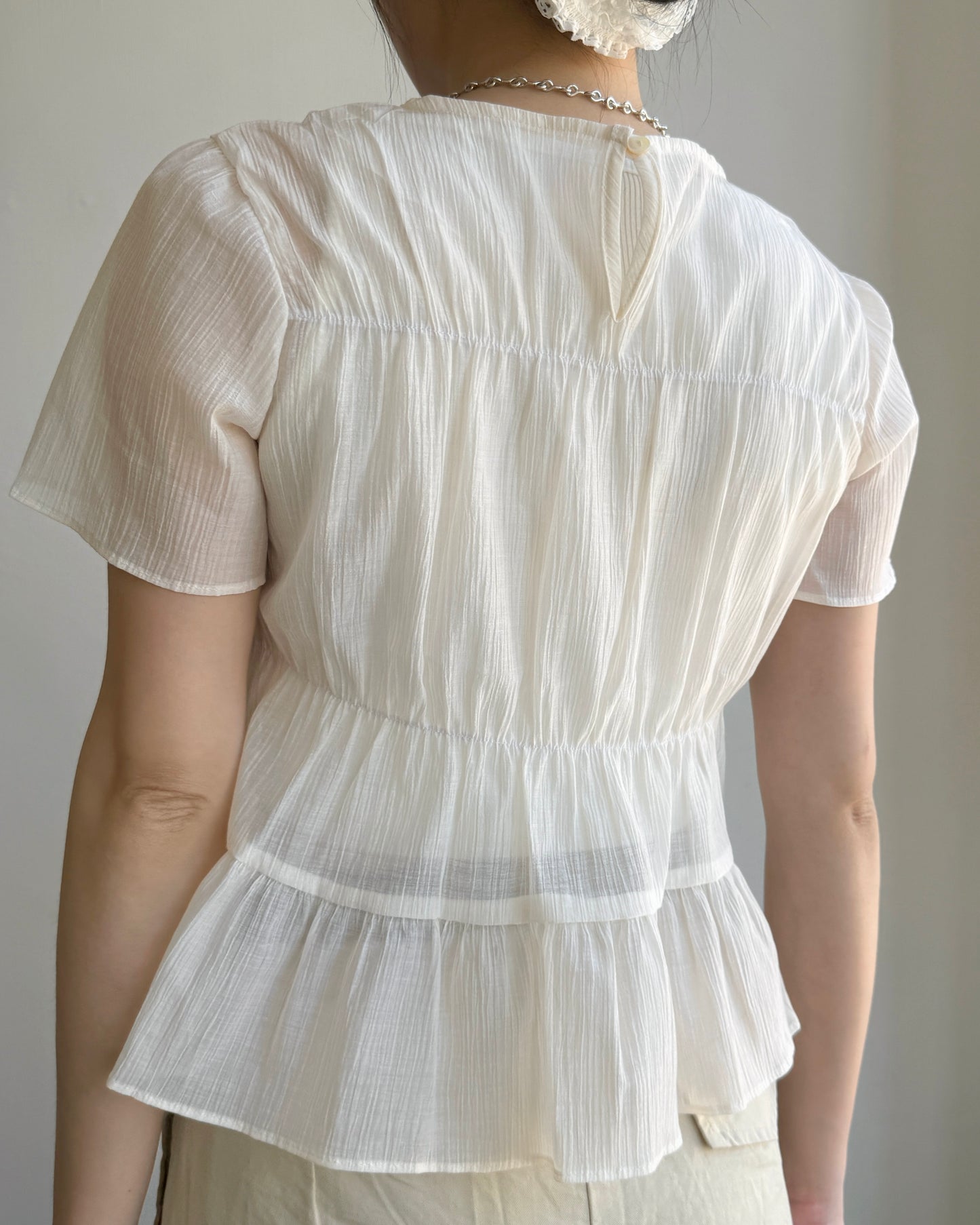 TP525 Frill Blouse - Ivory | Black