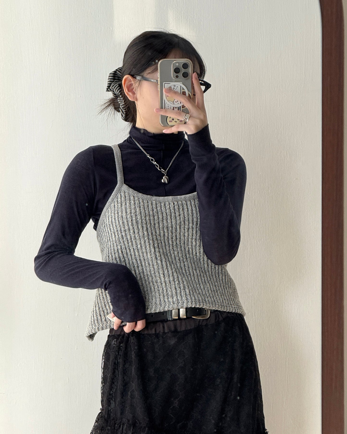 VT272 針織小背心 - Gray | Black