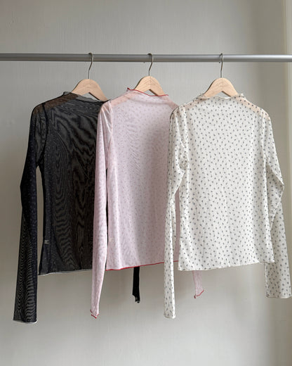 TP546 Ribbon Sheer Top - White | Pink | Black