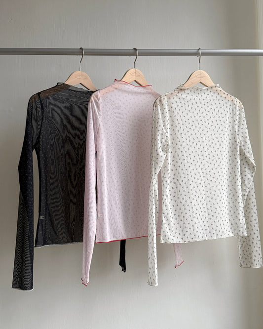 TP546 Ribbon Sheer Top - White | Pink | Black