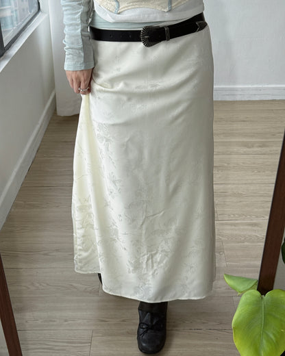 SK229 Floral Jacquard Maxi Skirt - White | Wine | Black