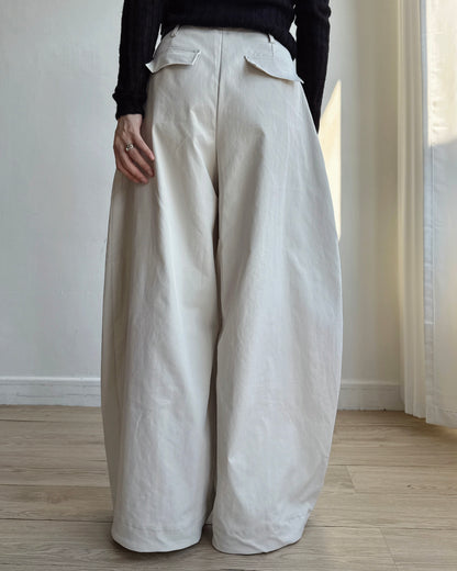 PT086 Balloon Wide Pants - Ivory | Black