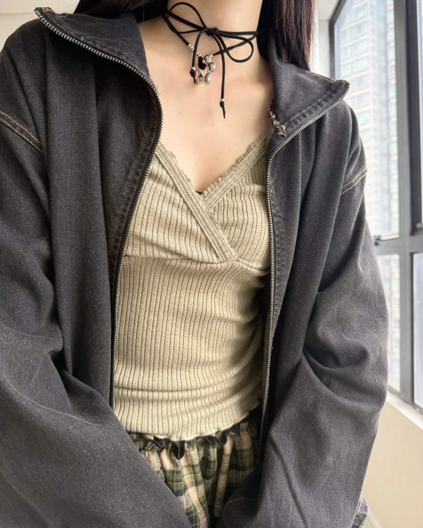 🍂早鳥限定優惠 JK040 Denim String Zip-up Jacket - Navy | Black